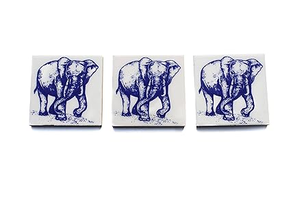 Shiv Kripa Blue Pottery Animal Tile Home Decorative Floral Showroom Ceramic Mosaic Wall Handmade Kitchen Washroom, Furniture Tabletop Interior Exterior Floor Wall Tile 3 x 3 Inch (3 in, Blue)