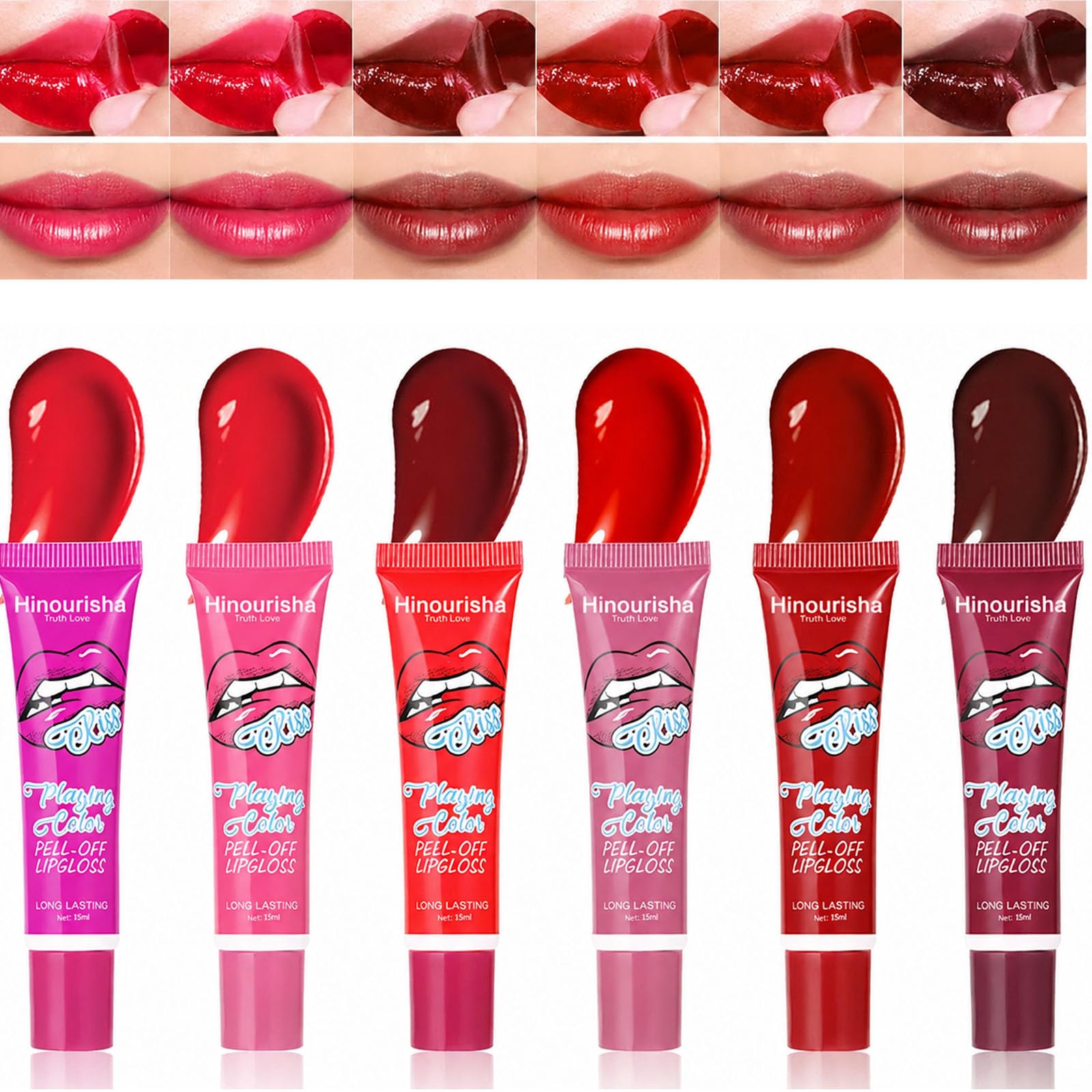 6PCS Lip Stain Peel Off Lip Tint Stain Set Matte Liquid Tattoo Lipstick Semi-permanent lip gloss Long Lasting Waterproof Non-Stick Cup Lip Gloss for Women Lip Makeup#178