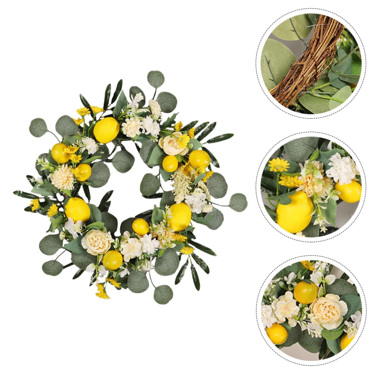 Sommerkranz aus Echtfaserblumen Hängender Türkranz für Haustür Frühling Zitronendekoration Künstlicher Blumenkranz aus Hochwertigem Material