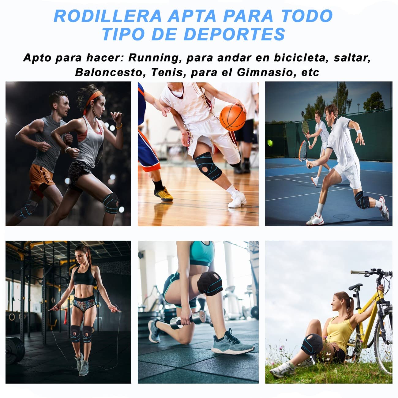 LOW&EE® Rodilleras Menisco y Ligamento Deportiva Ajustable – Rodilleras Gym - Rodillera Rotuliana Completa - Rodillera Crossfit - Rodillera Unisex de Neopreno con Silicona (Negro/Azul)
