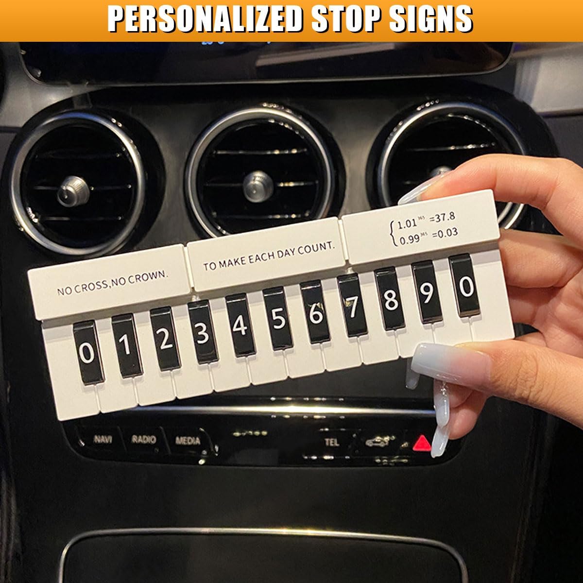 Piano Keyboard Car Temporary Parking Card Plate, Luminous Hidden Notification Phone Number Display for Dashboard, Automotive Temporary Stop Sign Auto Interior Accessories (Blackwhite)