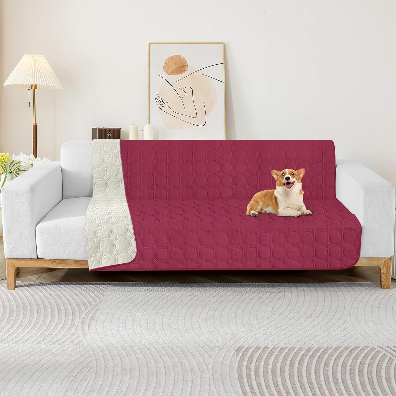 ZNSAYOTX Ultimate Cozy Blankets (68"x82") 100% Waterproof Bed Mat Blanket for Dog Pets, Couch Sofa Protector with Non-Slip Back Washable Durable, Pee Scratch Proof Easy to Clean (Wine Red)