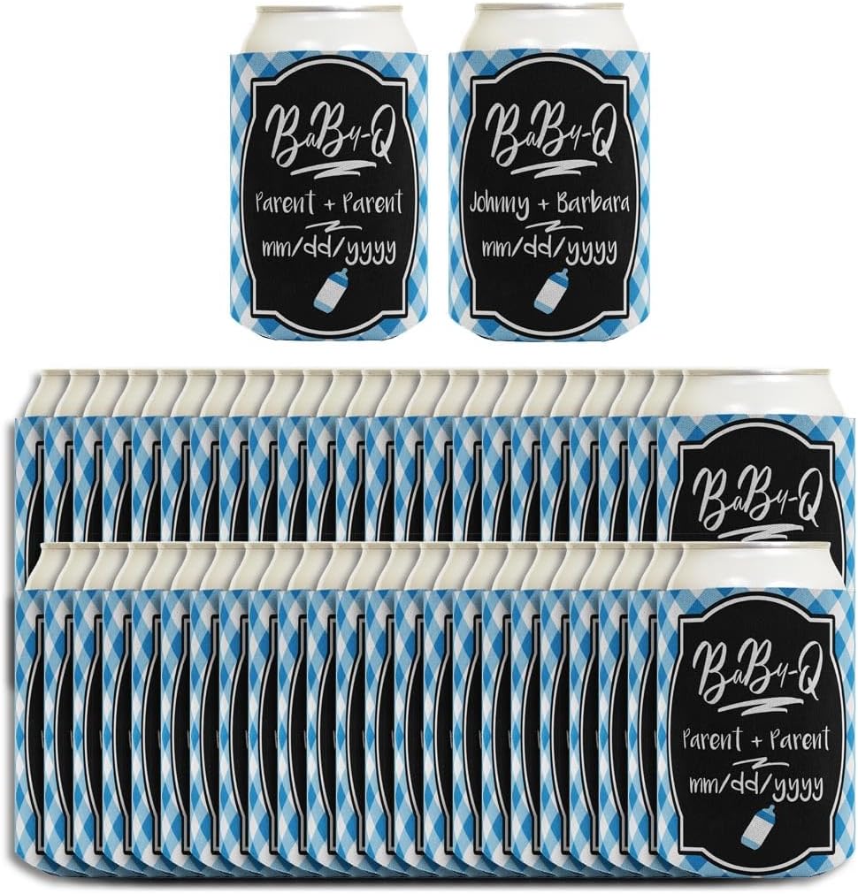 BaBy-Q Any Name and Date Baby Shower Favor 48-Pack Personalized Drink Can Coolers Party Pack Drink Coolers