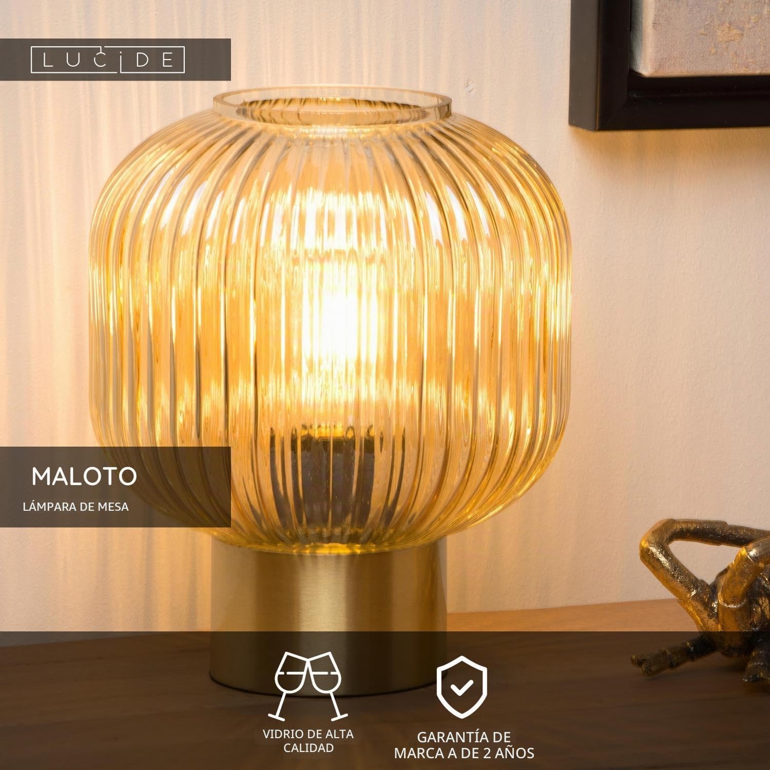 LUCIDE MALOTO - Lámpara de mesa - Ø 20 cm - 1xE27 - Ámbar