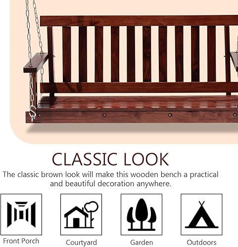 Miniatura 5 de Columpios de madera para porche al aire libre de 4 pies48 pulgadas, columpios para exteriores resistentes, capacidad de peso de 800 libras, banco