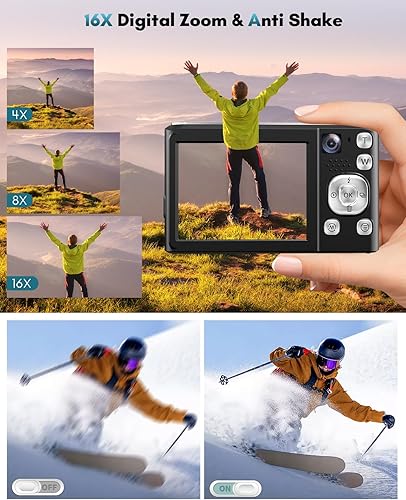 Miniatura 6 de Cámara digital 4K, cámaras de enfoque automático de 48 MP para fotografía, cámara compacta de vlogging con cámara frontal y trasera, cámaras de
