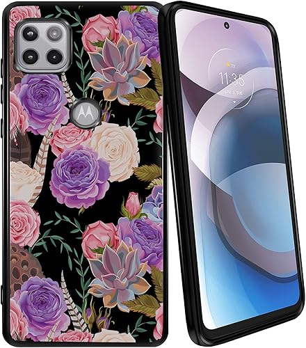 CasesOnDeck Black Case for Motorola Moto One 5G Ace (2021)  Moto One 5G Ace TPU CaseGel Flex TPU Tropical Floral Series - Flexible Ultra Slim Black