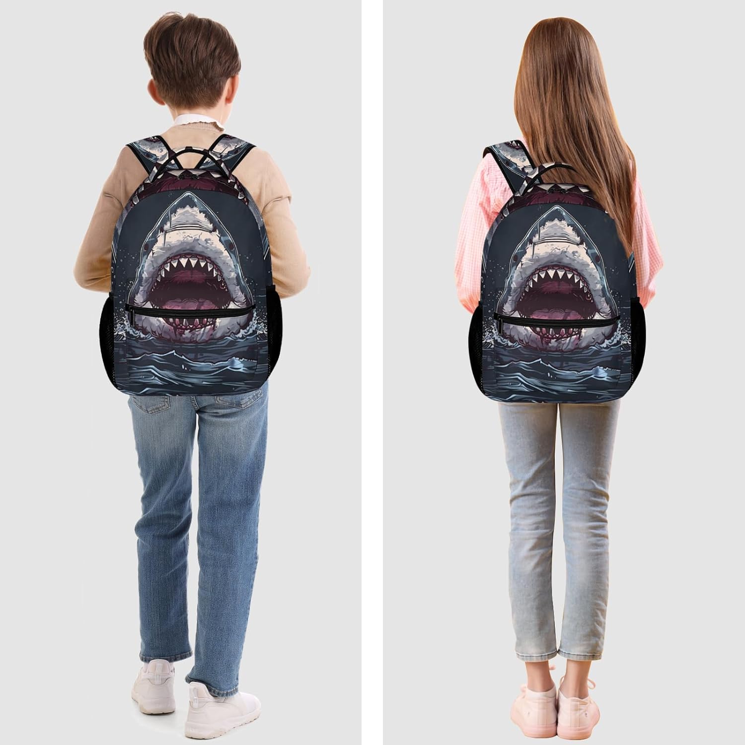 KOYI Shark Backpack for Boys, Cool Boys Backpack Ocean Theme, Big Shark Mouth School Backpack for Kids, Elementary Boys Girls Travel Laptop Backpack Fierce Shark Face, 16.5 Inch, Dark Blue
