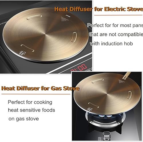 Miniatura 6 de Placa de conducción de calor para estufa de gas, placa adaptadora de acero inoxidable difusora de calor, con mango extraíble, para utensilios de