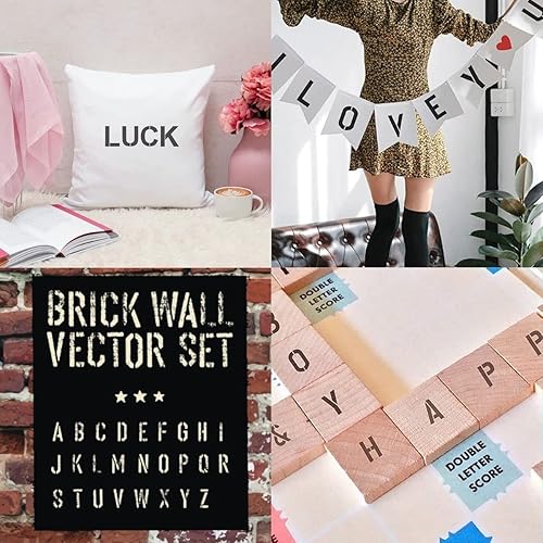 Miniatura 6 de ELENTGE Plantillas de letras, 12 plantillas para manualidades, plantillas de alfabeto de 4 x 7 pulgadas, plantillas de manualidades, plantillas de