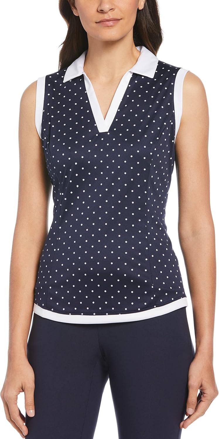 PGA Tour Women's Polka Dot Printed Sleeveless Golf Polo Shirt