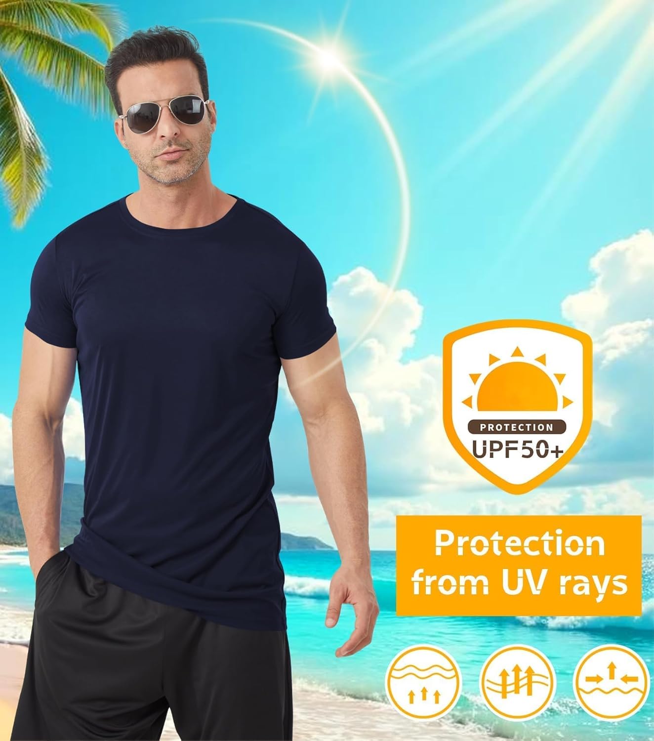 Idtswch Men's Tall T-Shirt Rash Guard UPF 50+ T-Shirt Quick Dry Swim Water Top Tee Short Sleeve Athletic Shirts - Image 2