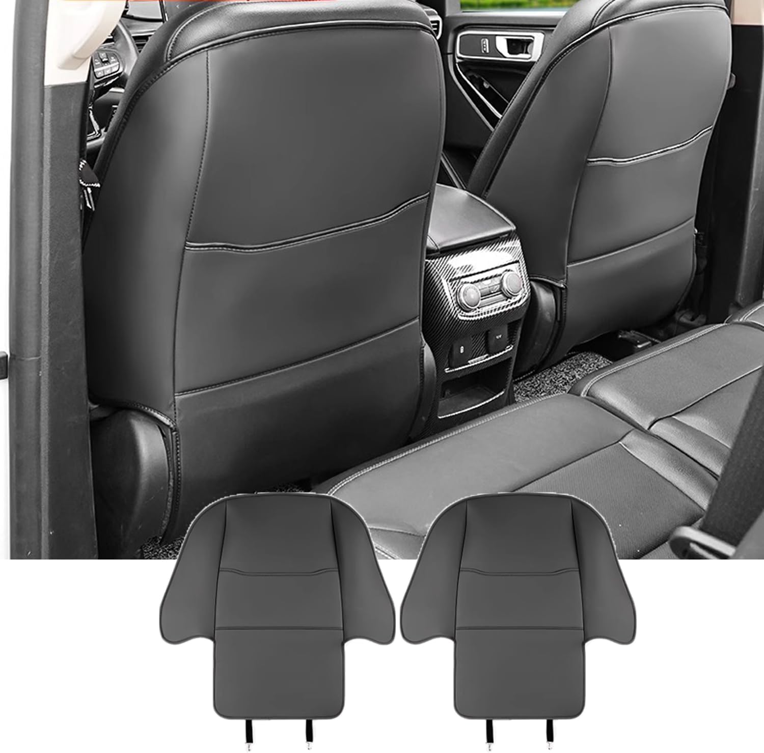 Back Seat Kick Mats Cover for Ford Explorer 2020-2025 - Leather, Custom Fit, Protects Seats, Easy Clean, Waterproof, for Ford Explorer ST XLT Accessories (Black)