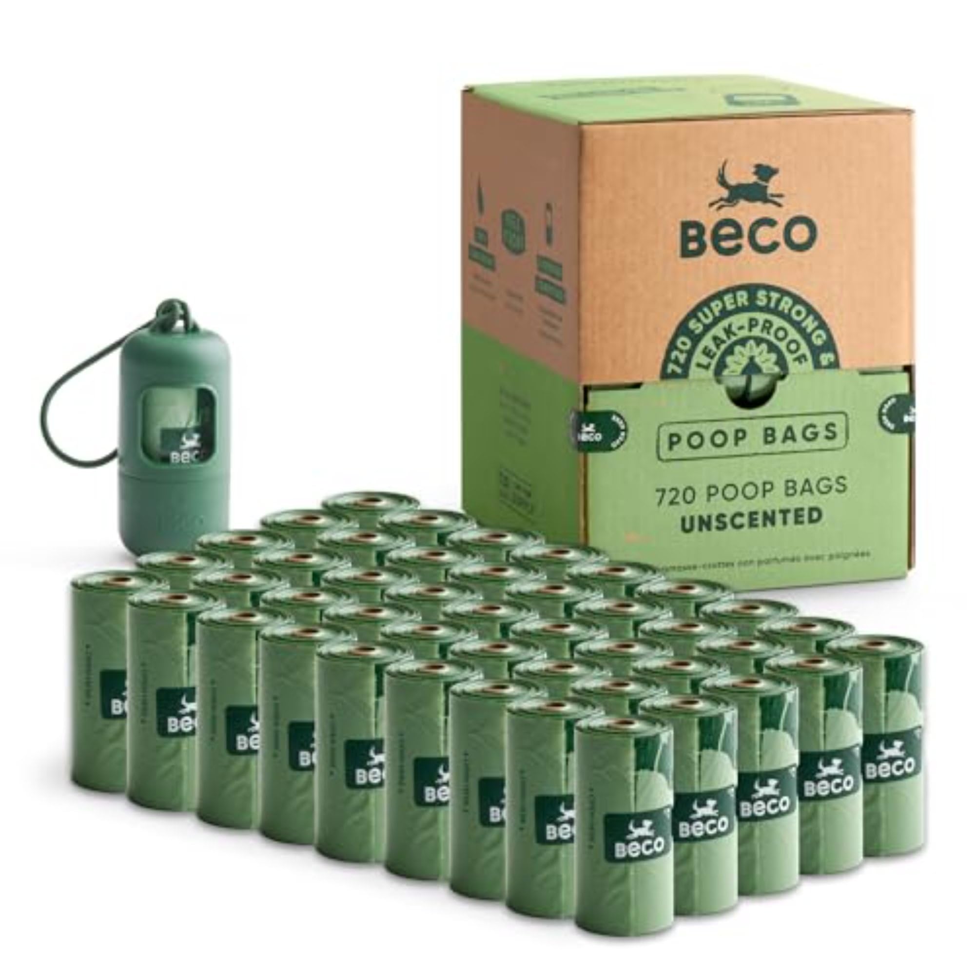 Beco Dog Poo Bags - Strong, Leakproof & Large - 94% Recycled Plastic, Extra Thick Dog Poop Bags, Heavy Duty - Unscented Refill Rolls, 720 Count
