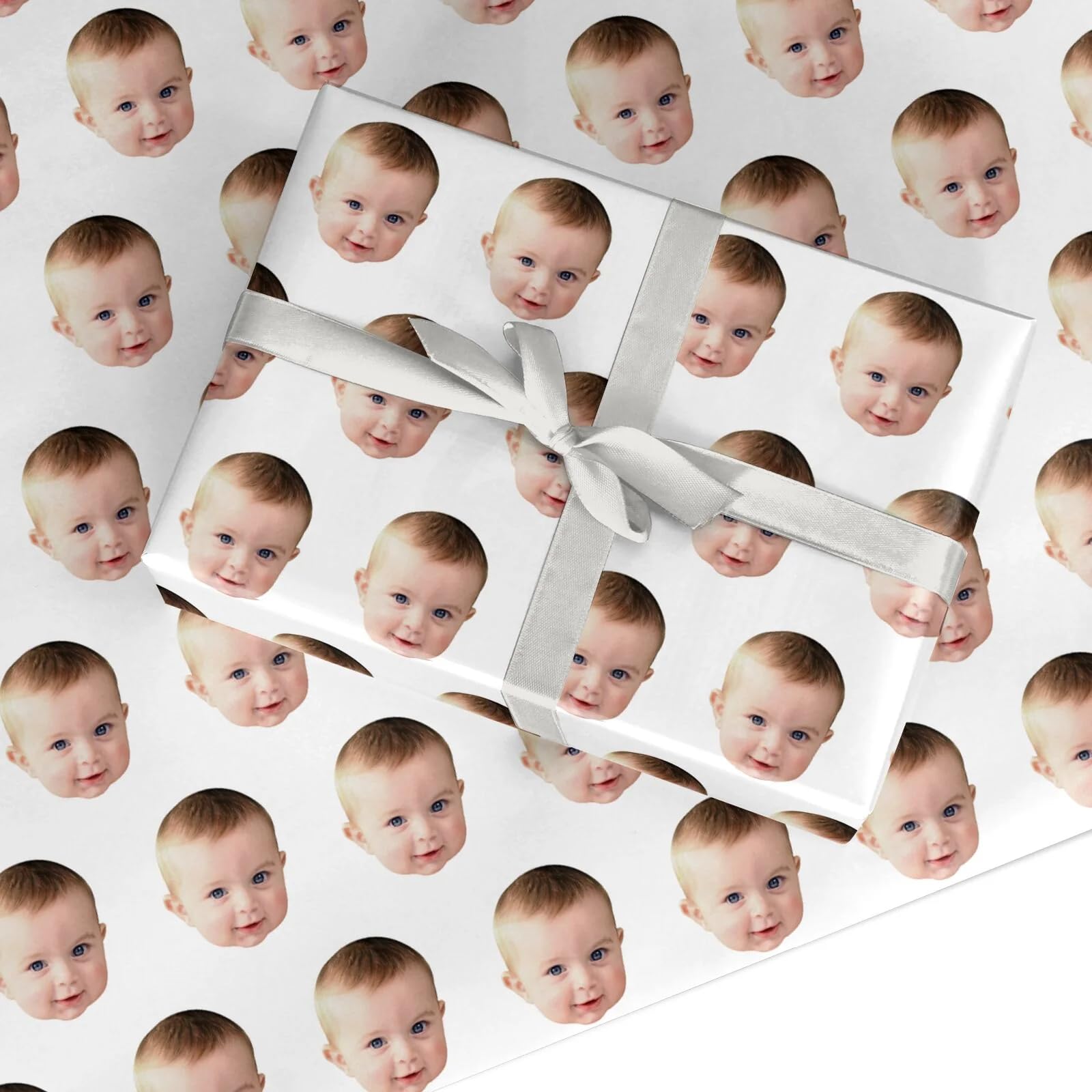 Personalised Baby Face Wrapping Paper - Custom Gift Wrap for Baby Shower and New Baby - Photo Face Cut Out Present Paper - Small Roll (60cm x 2.2m)