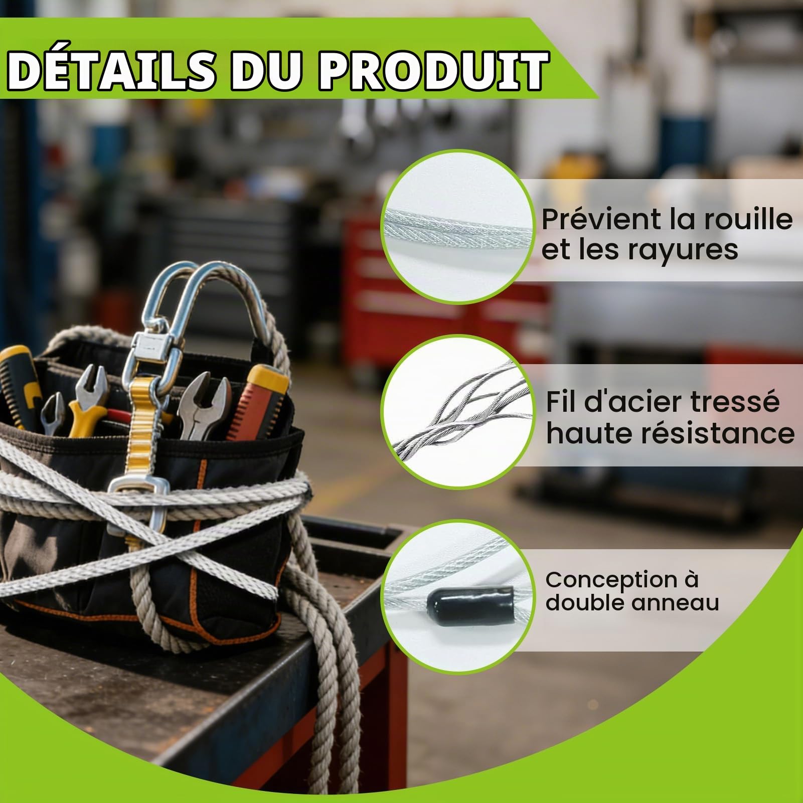 4PCS Câbles Antivol en Cable Acier 1m avec Mousqueton, Cordelette de Sécurité Robuste, Elingue Polyvalente et Chaine Antivol pour Vélo, Éclairage, Bagages et Équipements, Usage Intérieur et Extérieur