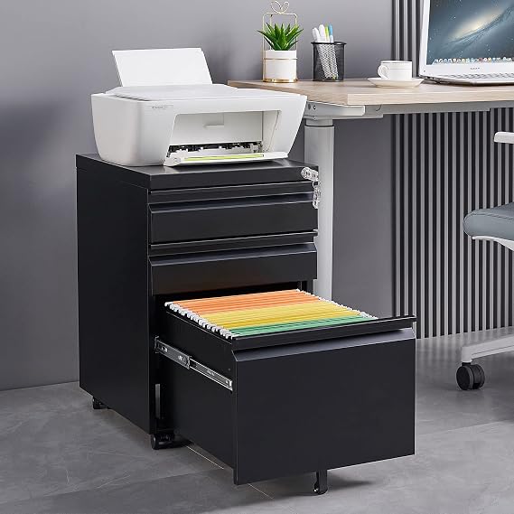 Lateral File Cabinet, Under Desk 2 Drawer Mobile File Cabinet, Metal Vertical File Cabinets with Lock and Swivel Wheels, Pre Assembled, Suitable for File Box, Legal, Letter, A4. White