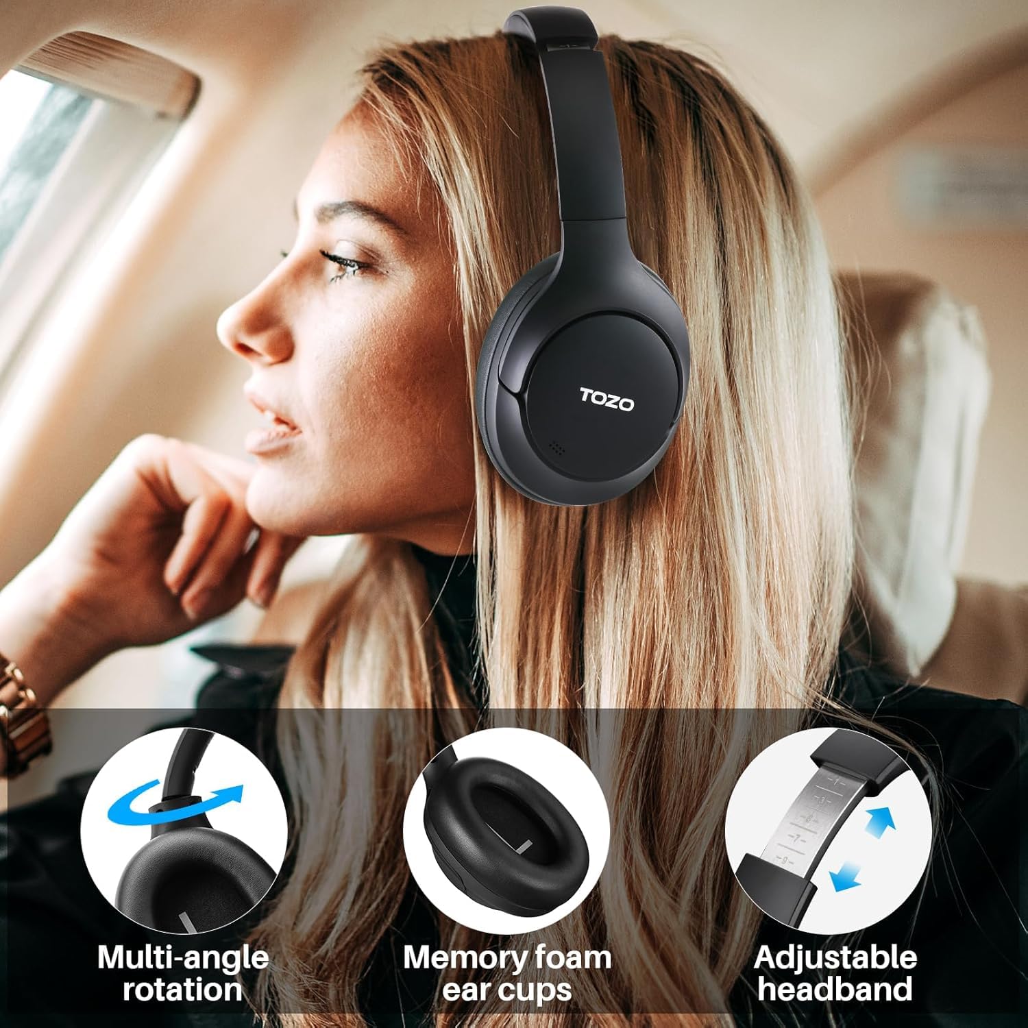 TOZO Cuffie Bluetooth 6.0 con ANC Ibrido, 5 Mics per Chiamate Chiare | Audio Hi-Res Spaziale, 32 EQ, Connessione Multipoint, Design Pieghevole con Cavo 3.5mm e USB-C