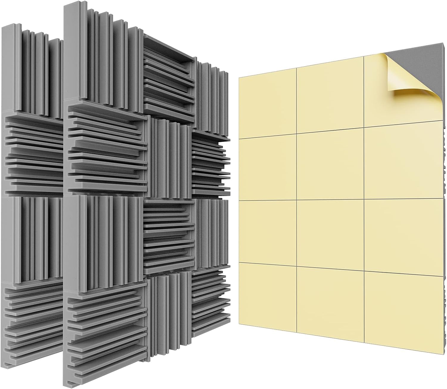 NALACAL 12 Pack Self-Adhesive Sound Proof Foam Panels,12 X 12 X 2 inches Acoustic Foam,High Resilience Sound Proofing Padding for Wall,Sound Absorbing Panels Suitable for Home Studio (Gray)