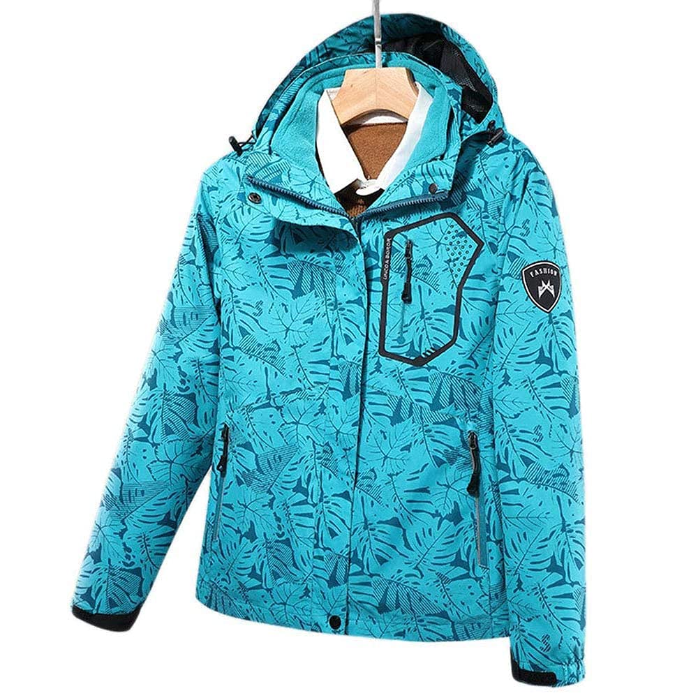 Veste imperméable femmes coupe-vent pour ski et randonnée avec manteau polaire amovible bleu L