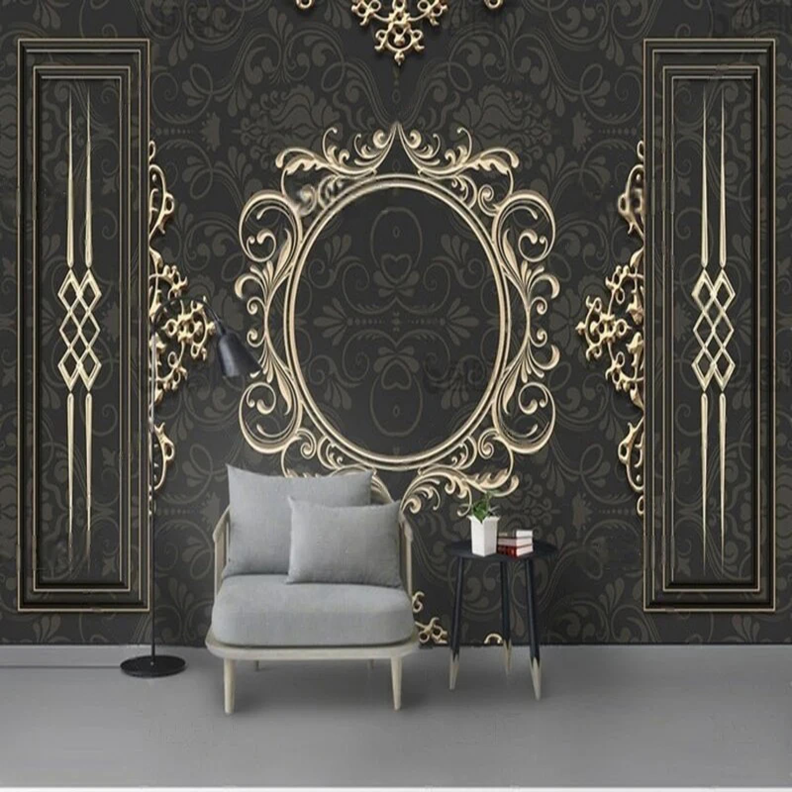Papier peint relief metallique classique 3D PVC adhésif haut de gamme pour mur de chambre
