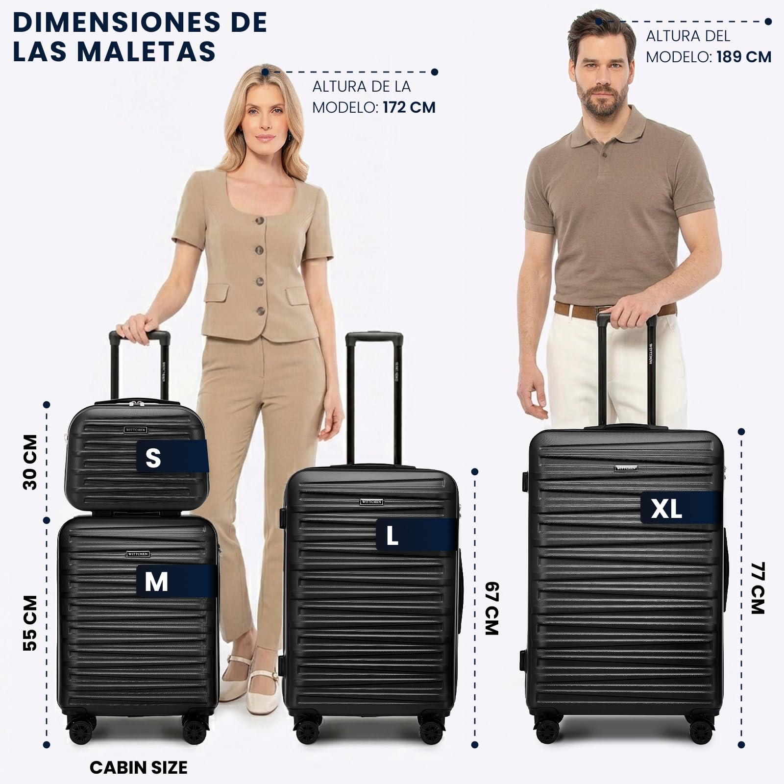 WITTCHEN Skyspeed Line Juego de 4 Maletas de Viaje Trolley con Ruedas Equipaje de Mano con Neceser maletín rígido ABS Cerradura de combinación asa telescópica 4 Ruedas Granate Ryanair/Vueling/Iberia