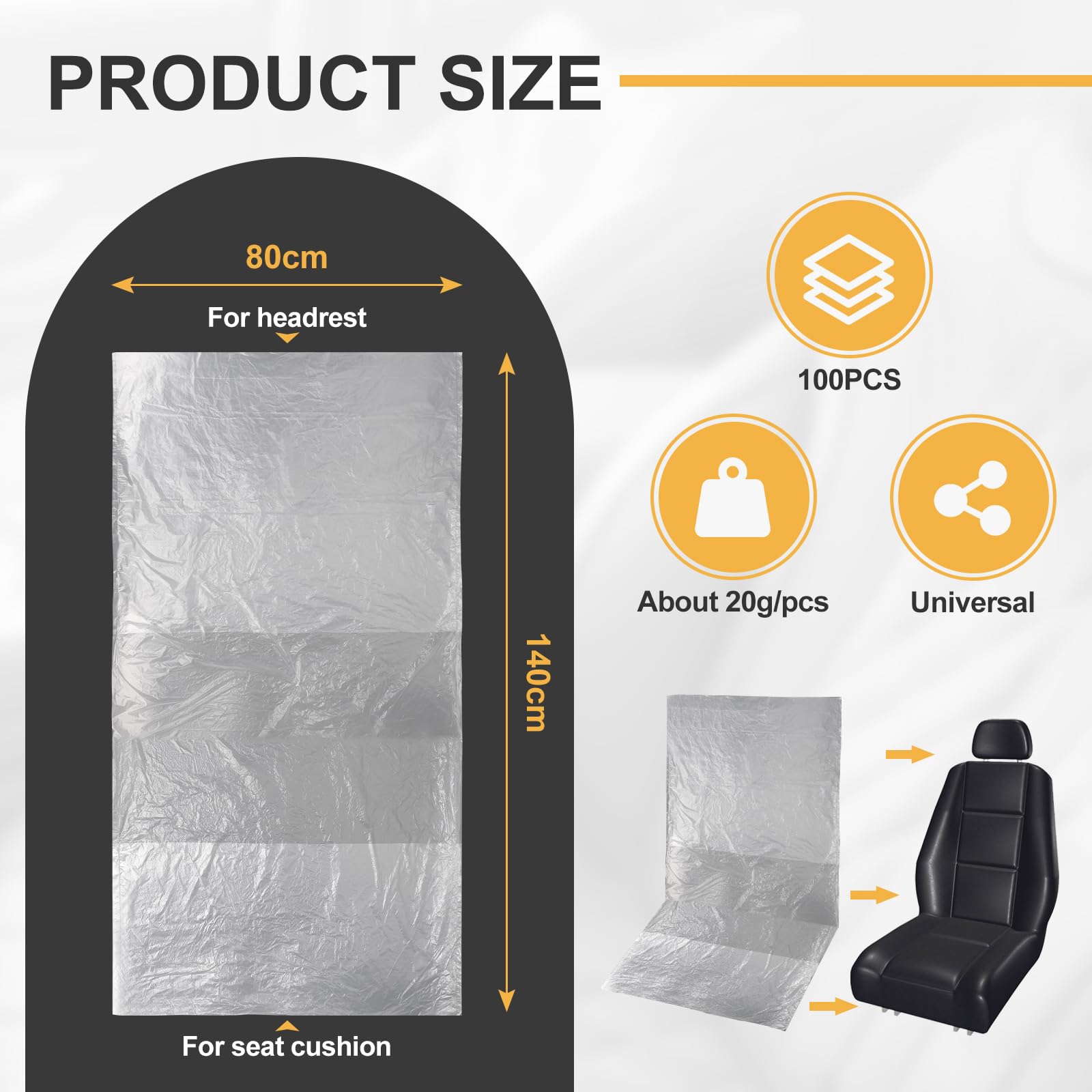efuturetime Ensemble de 100 pcs Housse de Siège de Voiture Avant Jetable Transparent en Plastique, 140x80cm, Housses de Protection Sièges Auto Universel Imperméables et Anti-Poussière