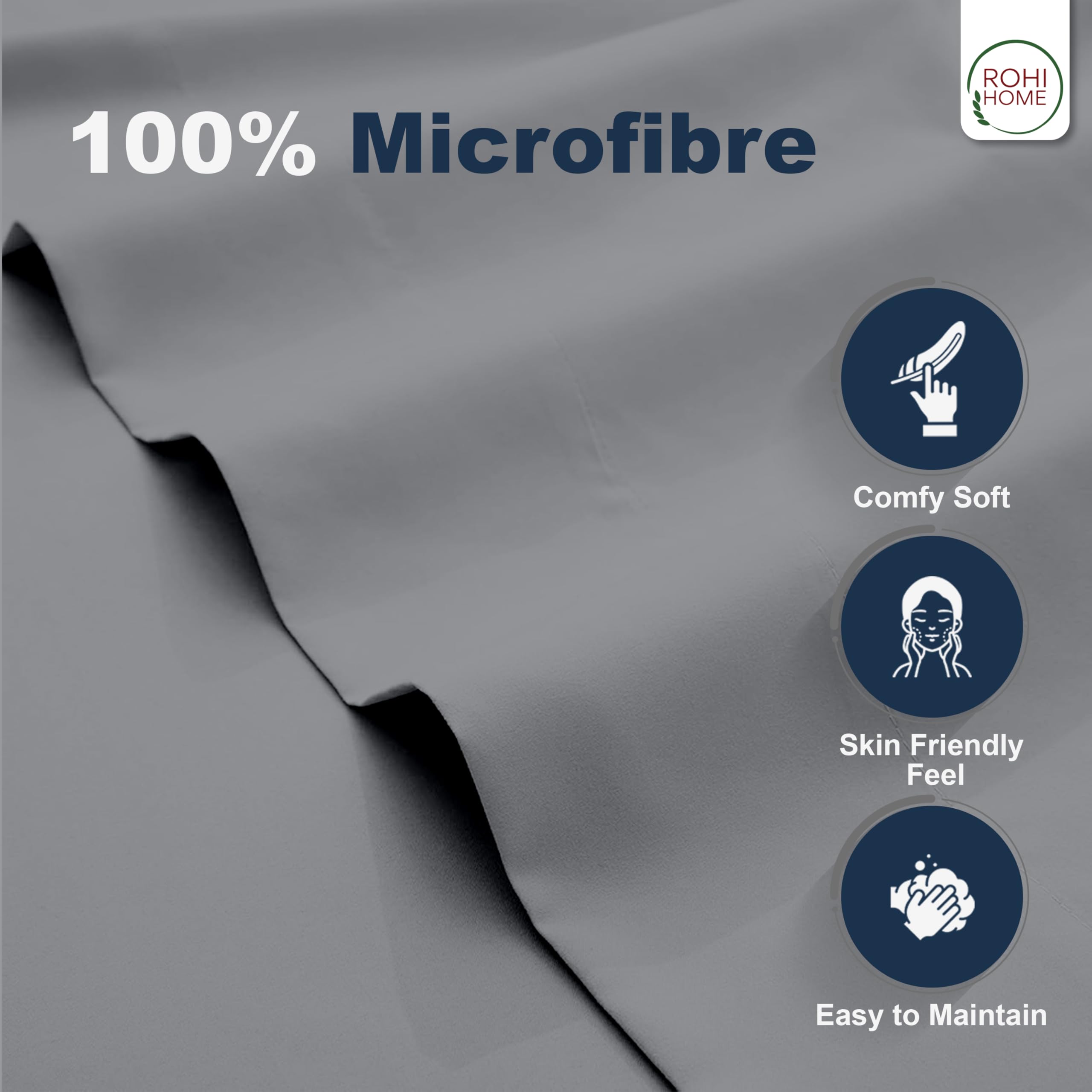Rohi Microfibre Double Flat Sheet Grey, Comfy Soft & Breathable Flat Bed Sheet - Image 3