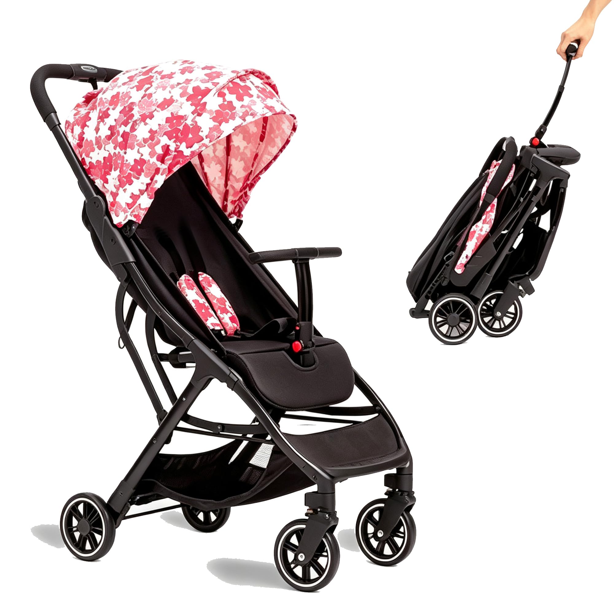 Cool Kids Lightweight Travel Stroller, Auto Fold Reversible Buggy Pink