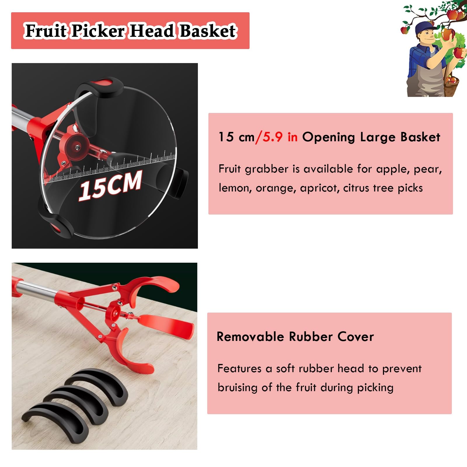 Pince télescopique à fruits 1-3m réglable aluminium panier caoutchouc souple cueillette extensible récolte avocat mangue orange