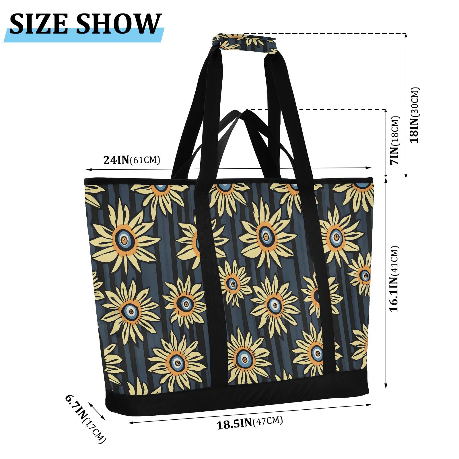 Simple Yellow Creative Flowers - Bolsa térmica térmica reutilizable con cremallera, bolsa térmica grande portátil para viajes o camping