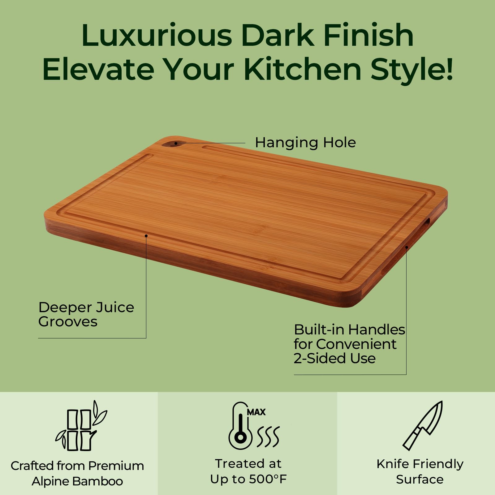 Tabla de cortar de madera para cocina, tabla de cortar de bambú, tablas de cortar de madera duraderas para cocina con ranuras profundas para jugo y asas integradas (L+M)