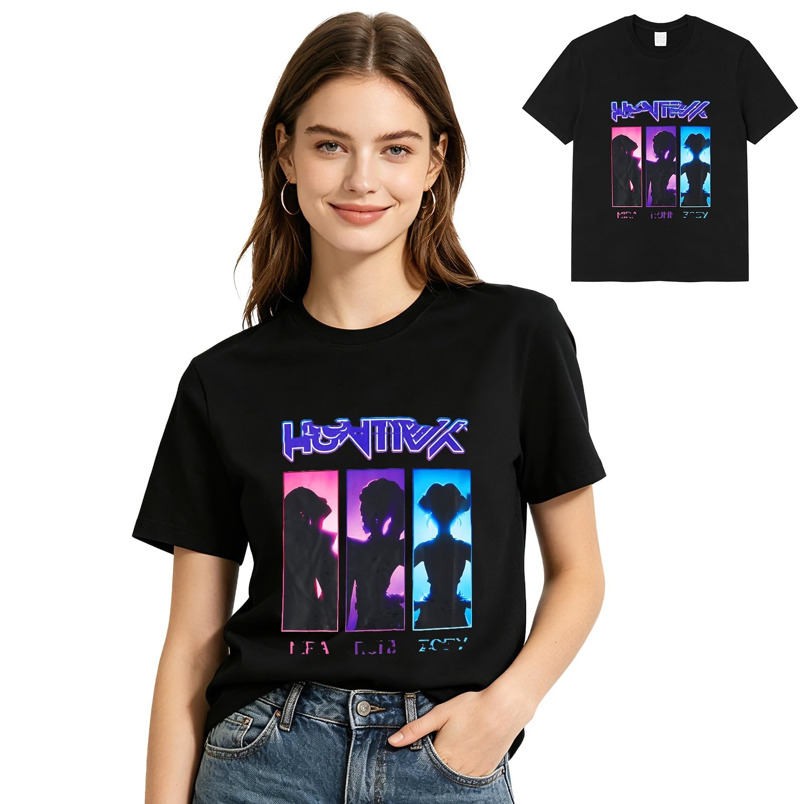 Kitimi Costume Women 3D T-Shirt Crewneck Short Sleeve Graphic T Shirt Anime Huntr Adult Cotton Summer Tops, Birthday Gifts Fit for Friends Family Wife