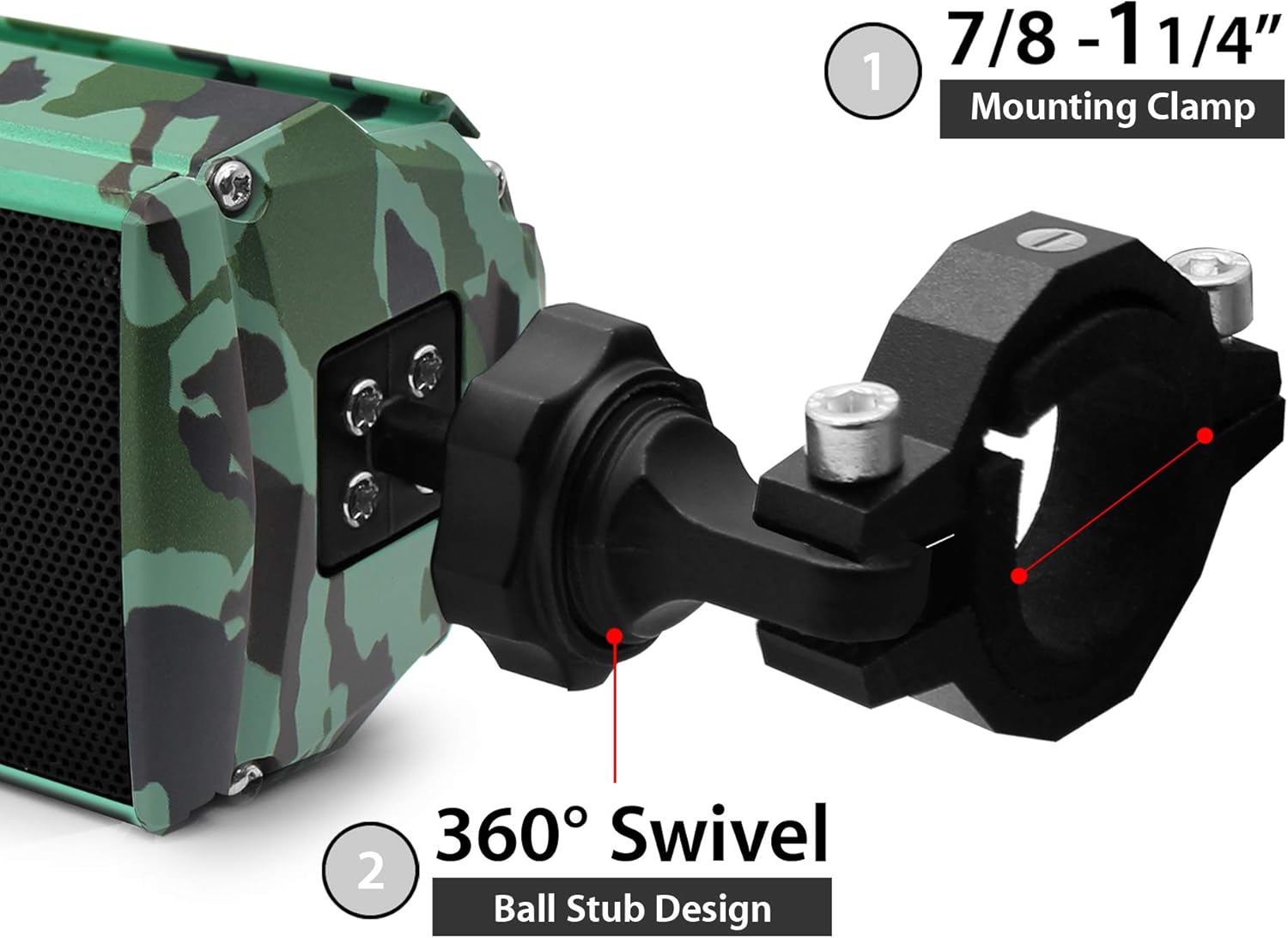 Close-up of the GoHawk RE9-X speaker showing its aluminum housing and camo green finish