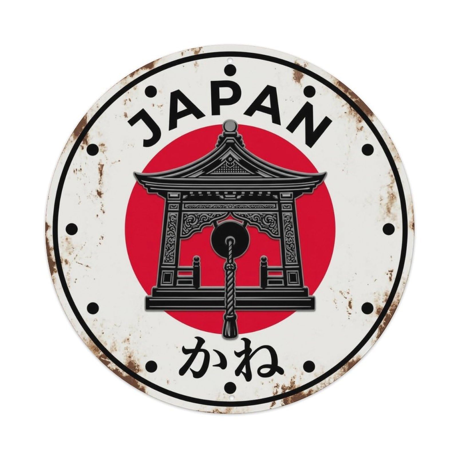 Yrnq 8X8inch Vintage Style Shrine Gong Japan Sacred Sound Historic Metal Tin Sign
