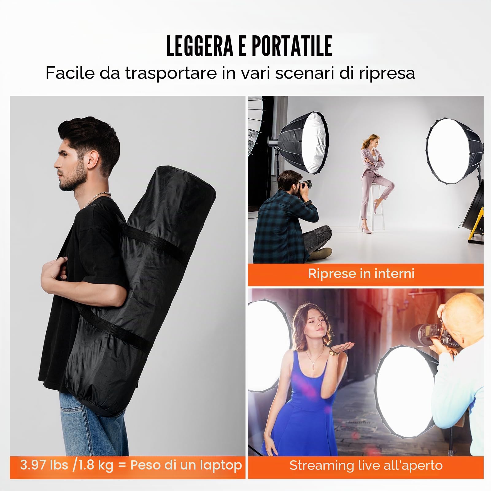 VEVOR Softbox Parabolico 33 pollici / 850 mm Sgancio Rapido Piegatura Rapida Leggero Portatile Attacco Bowens Universale, 4 Effetti di Illuminazione, Adatto per Fotografia Studio Fotografico