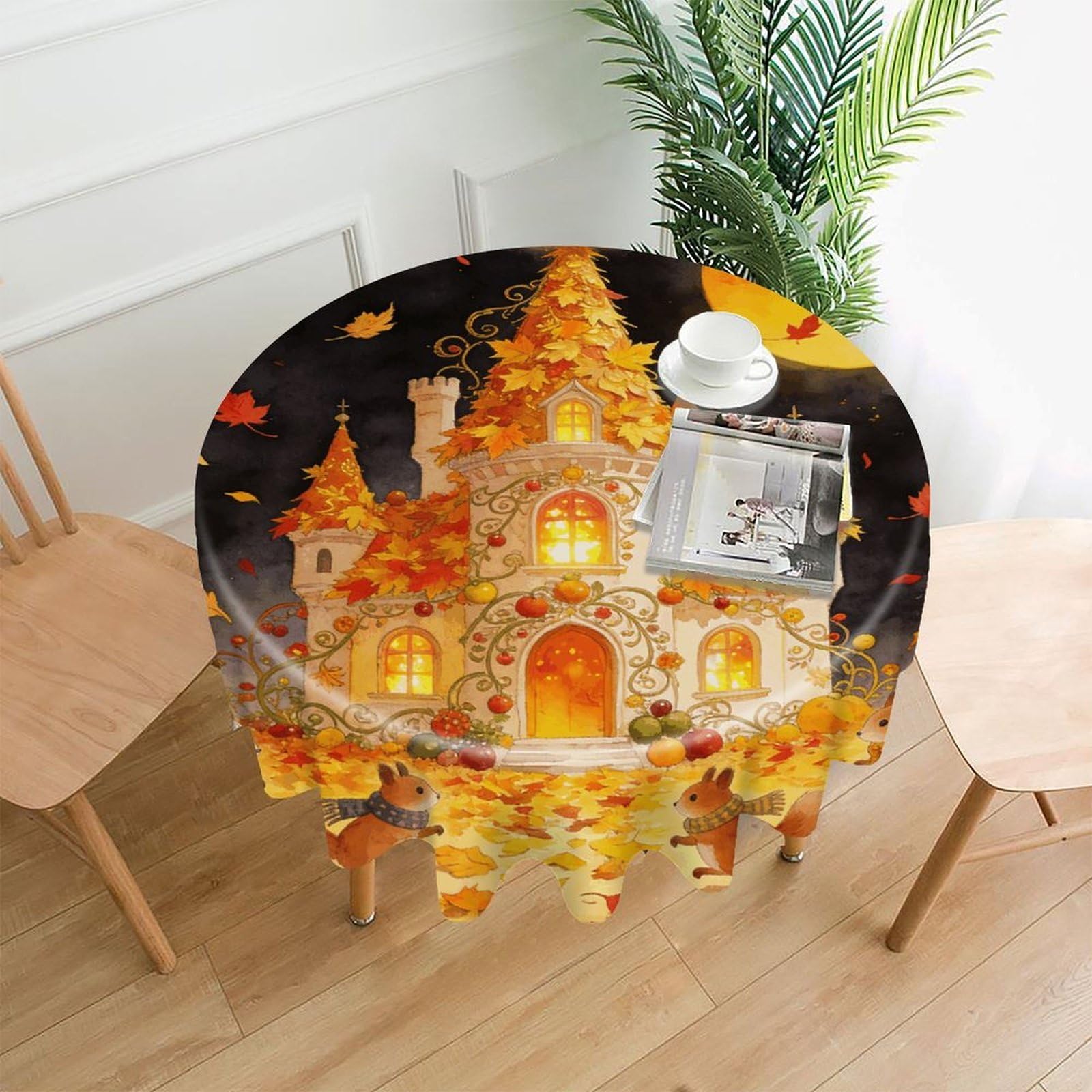 LDGSUPH Squirrel Party Round Tablecloth Cover Washable Luxurious Fabric Table Cover Decor Wrinkle Free Fashion Round Table Cloth for Home Dining Kitchen Party 60 in