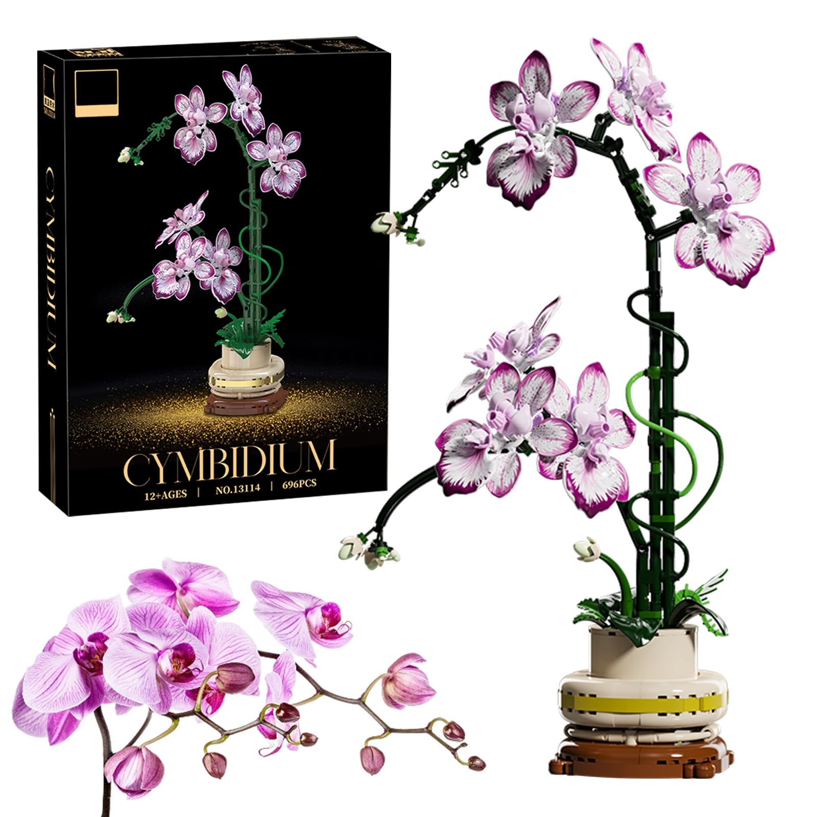 Orchid Flower Building Set for Adults, Orchid Bonsai Building Blocks Toy, Botanical Collection Artificial Flowers for Home Office Decor, Gift for Her Women, Brithday(696 Pieces) — image 1