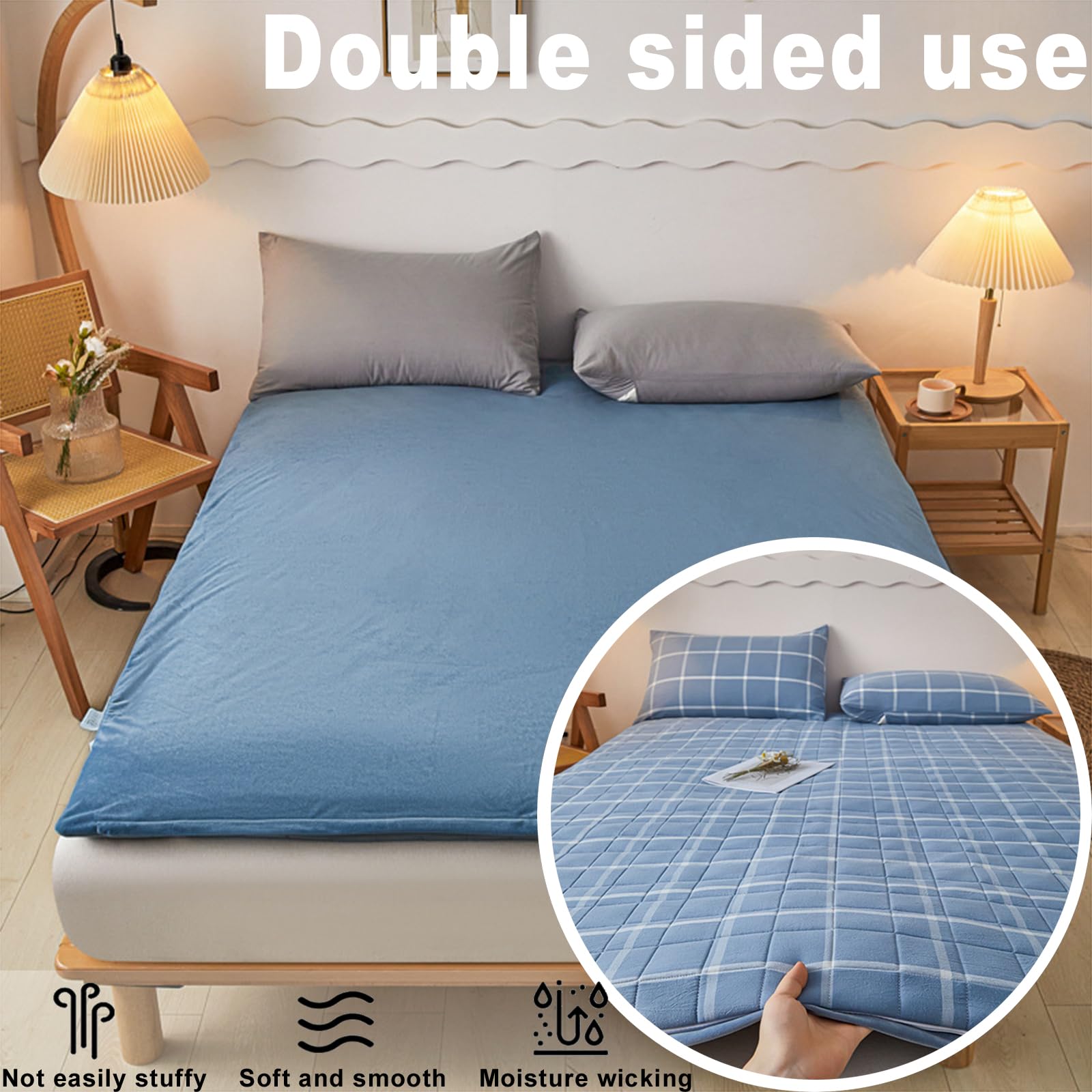 Dwustronny materac futon 180 x 200 cm – przenośna zwijana podkładka do spania, zdejmowana i nadająca się do prania, idealna na kemping, sofę, łóżko, pokoje gościnne, pomieszczenia mieszkalne, wygodne