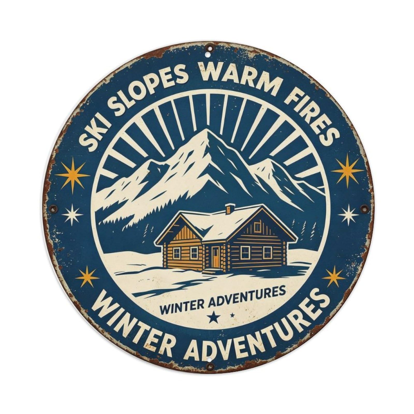 Ski Slopes Warm Fires Metal Tin Sign Plaque