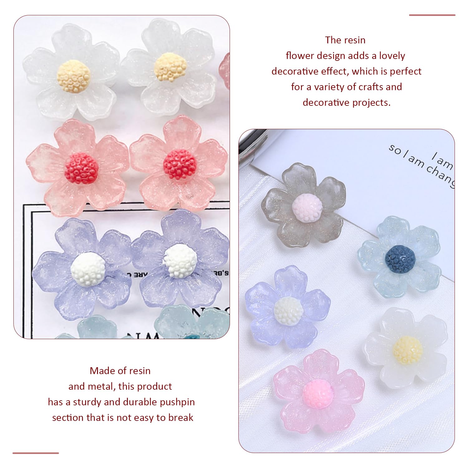40 Flower Pins, Cute Pins, Creative Pins, Decorative Pins, Bulletin Board Pins, Photo Wall Pins, Pink - Image 3