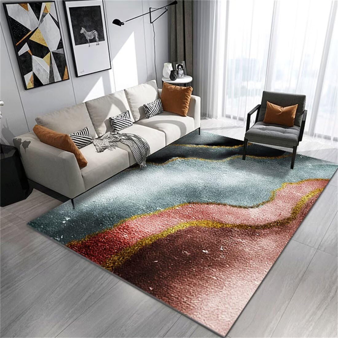Tapis lavable 50x70cm grand tapis chambre et tapis d'entree au jeu de couleurs rouge bleu