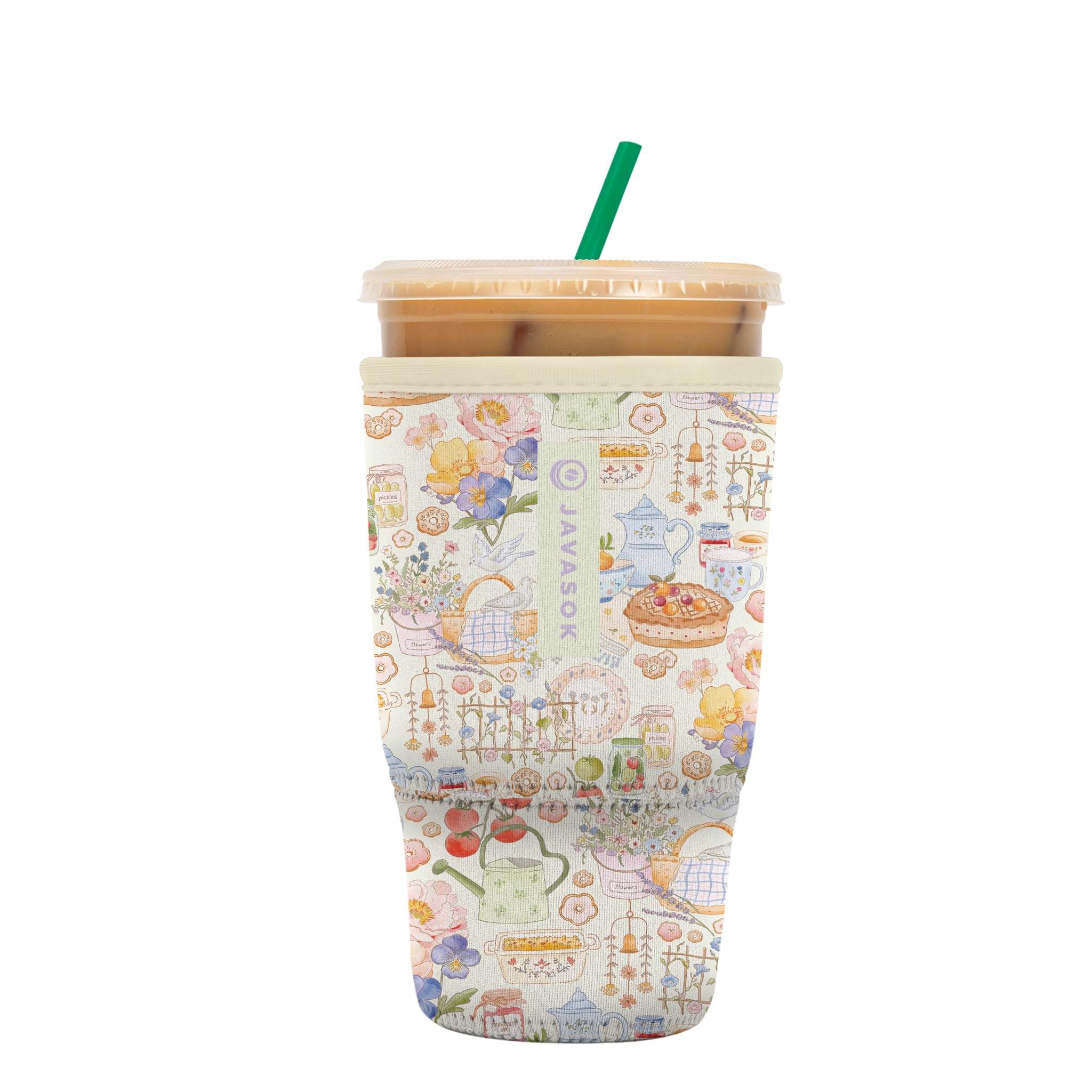 Sok It JavaSok Iced Coffee &amp; Cold Soda Insulated Neoprene Cup Sleeve (Cottage Core, Large: 30-32oz)
