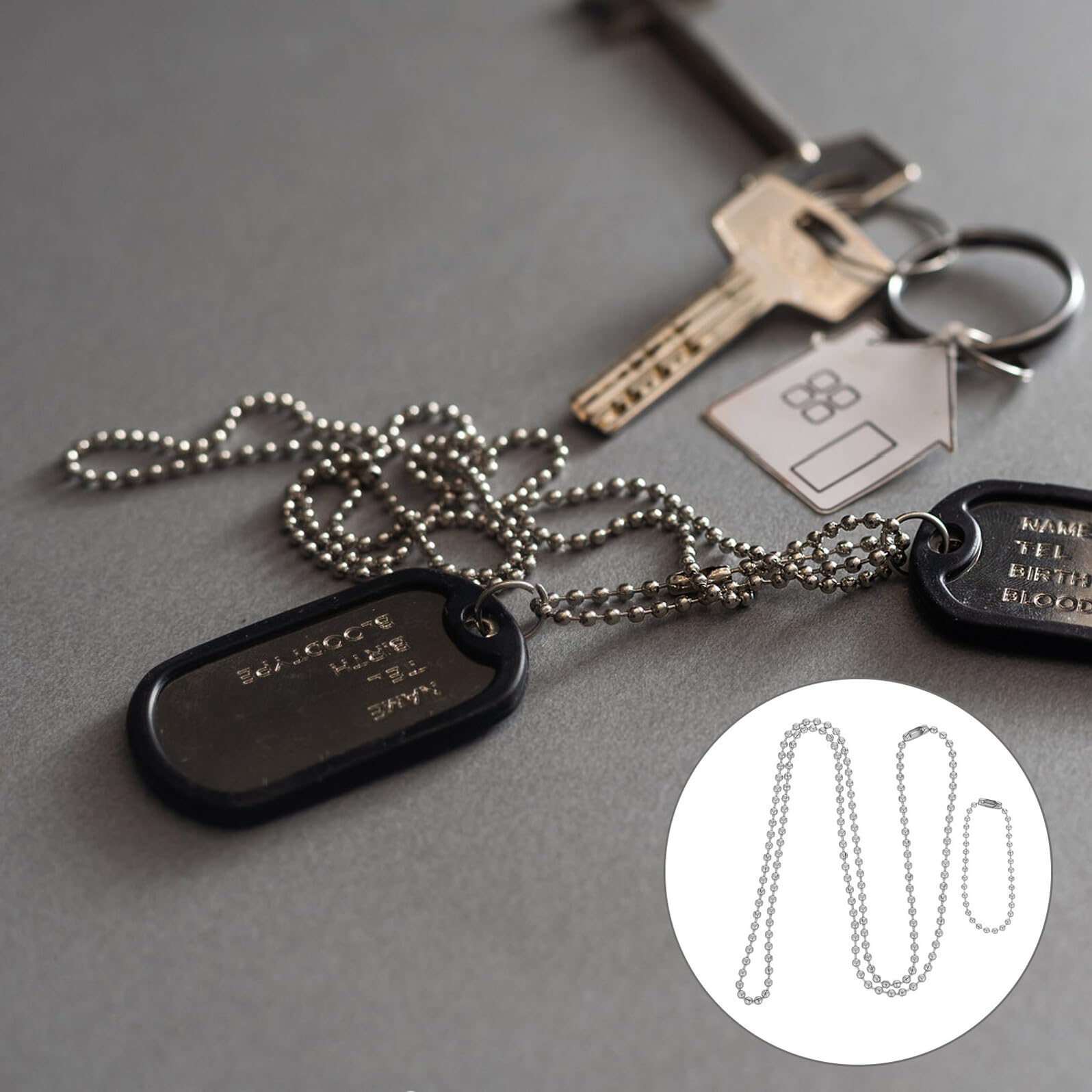 Toddmomy Kit 4 Catenine a Piastrine Militari in Acciaio Inossidabile, Catena a Sfere da Uomo Resistente, con Sgancio Rapido per Portachiavi e Targhette Identificative, per