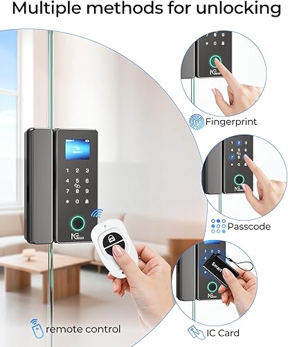 Miniatura 2 de NGTeco Cerraduras de puerta de vidrio inteligentes, 5 formas de desbloqueo sin llave, control remoto, huella digital, tarjeta IC, contraseña,