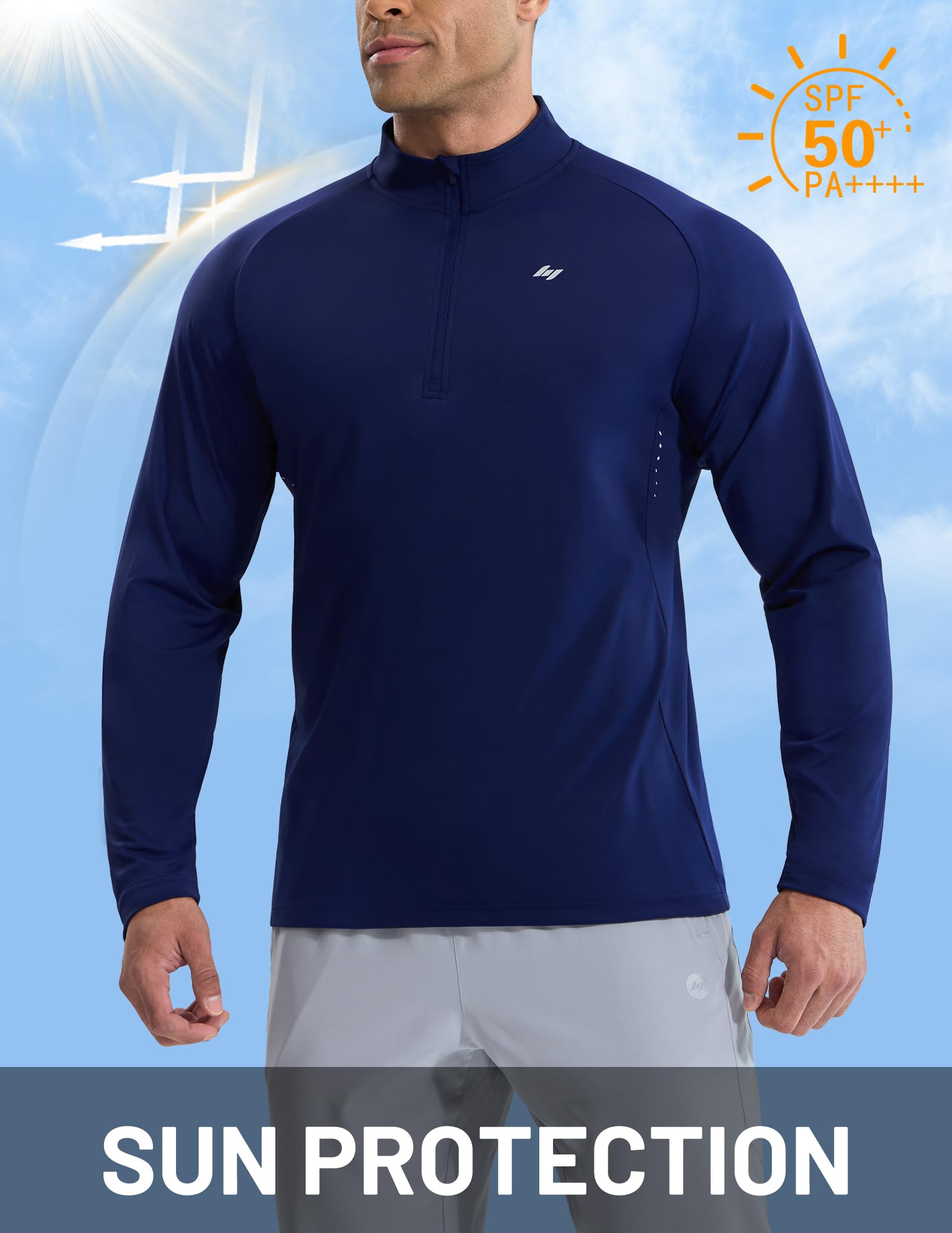 MIER Camiseta de manga larga para hombre Dry Fit Gym Shirts 1/4 cremallera tops para correr UPF 50 + entrenamiento transpirable Deportes atléticos
