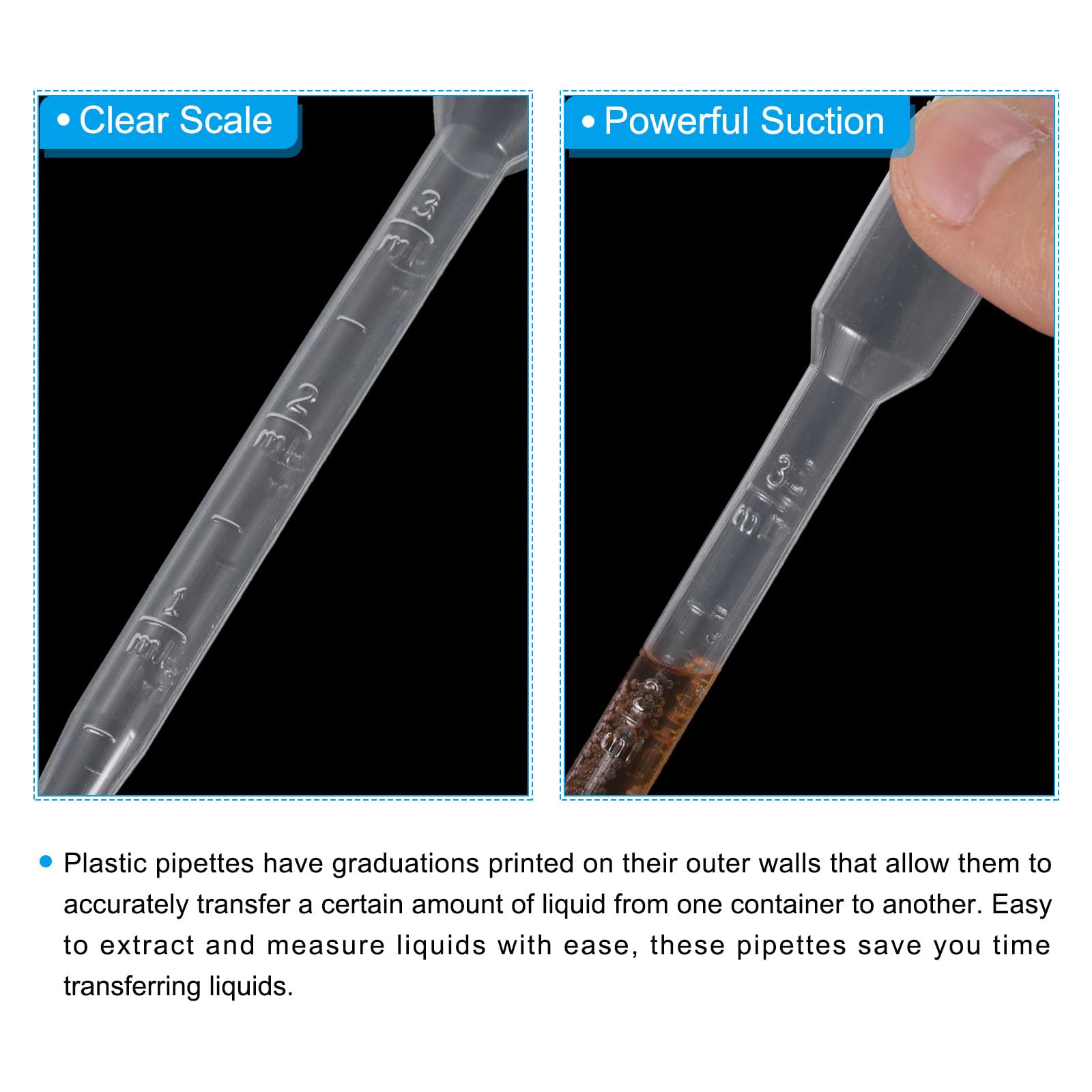 PATIKIL Pipetas 5 ml, 1000 Piezas Pipetas Plástico Pipetas Desechables Pipetas Transferencia Pipetas Plástico Calibradas Con Escala Para Científico Resina Manualidades Maquillaje Aceite