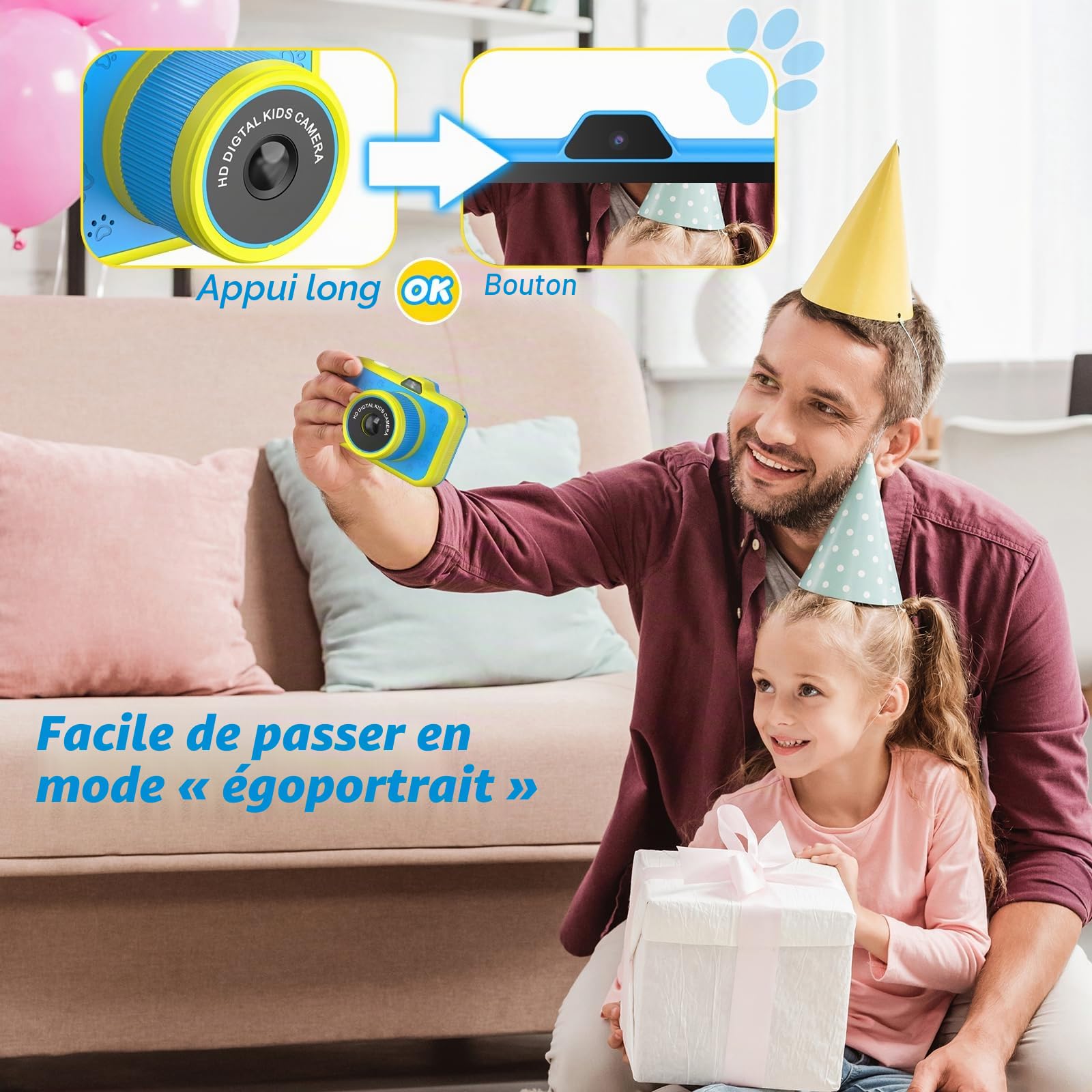 Ushining Appareil Photo Enfant, 3,5 Pouces Grand Écran 1080P Appareil Photo Numérique Enfant avec Objectif Zoom Rotatif à 360° Flash LED Carte de 32 Go, Caméra Vidéo Cadeau pour Enfants 3 à 12 Ans