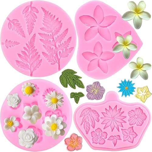 ZiXiang Moldes de silicona de hojas de helecho, moldes de fondant de flores tropicales para decoración de pasteles, decoración de cupcakes, arcilla