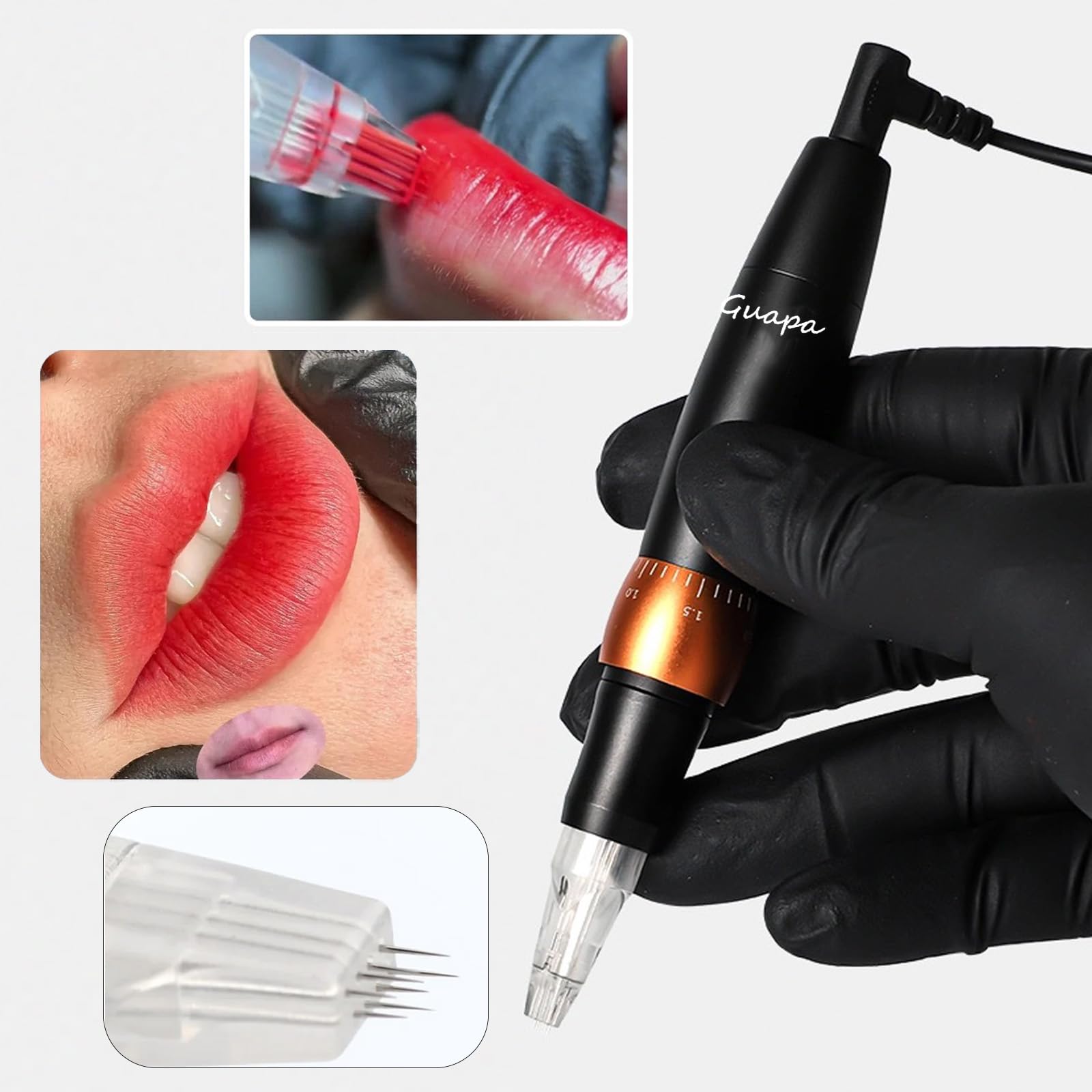Schnelle Maschine für Lippen und Augenbrauen mit 8 Pin-Nadeln – für Augenbrauen, Lidschatten, Lippen-Tattoo, Rouge oder Schattierungen auf großen Flächen (Maschinen-Set)